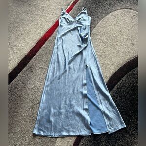 Selfie Leslie Satin Bridesmaid Side Slit Light Blue Maxi Dress